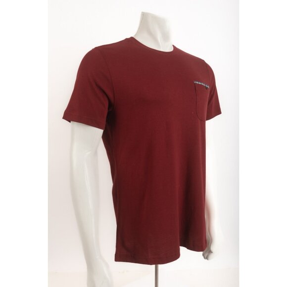 Barbour Mens Tayside T-Shirt Top Size XXL Burgundy Wine Plaid Pocket Trim NWT - Picture 2 of 6